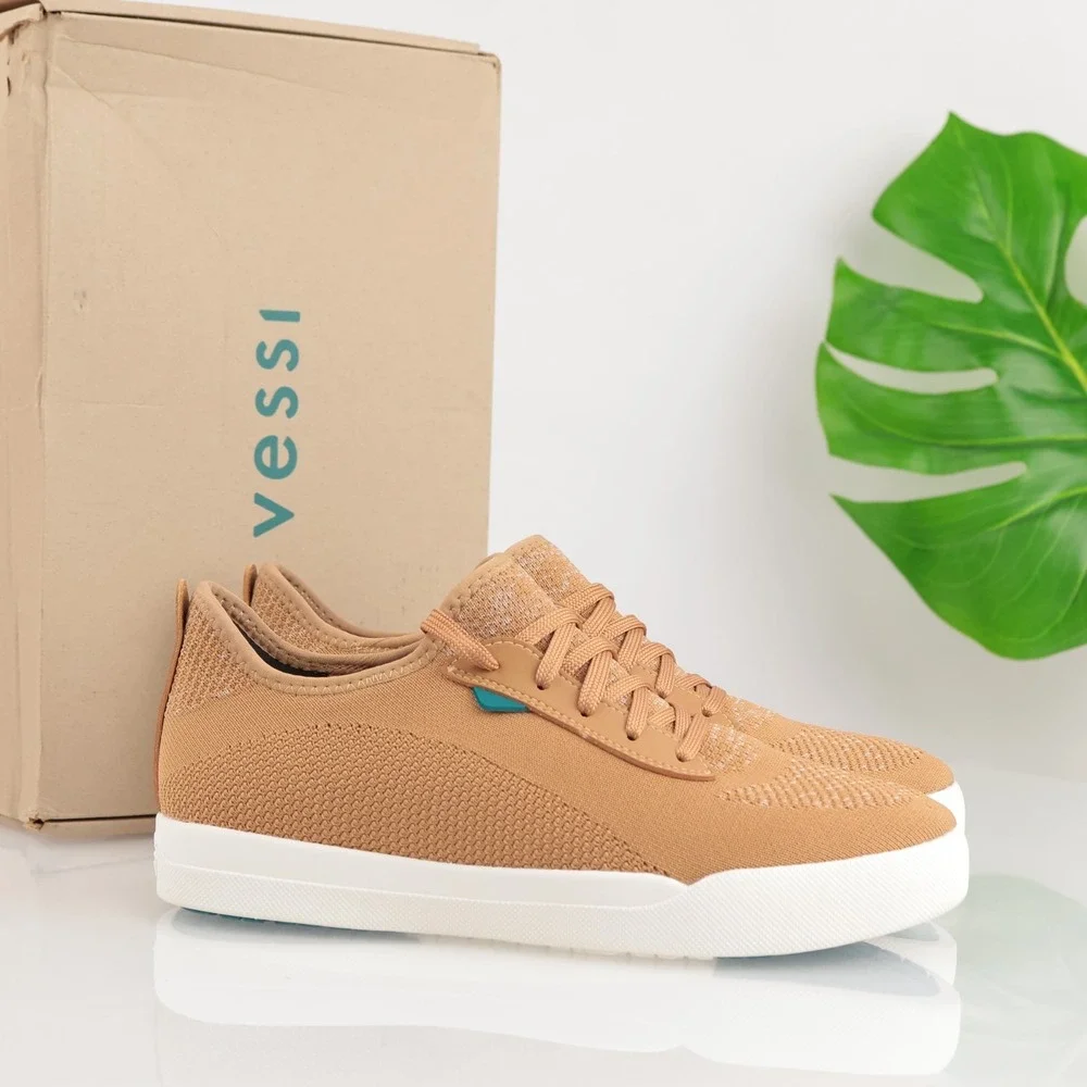 Vessi Womens Weekend Sneakers Size 9 Waterproof Oak Brown Lace Up Comfort Shoes